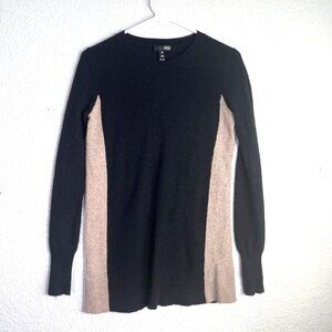 Aqua 100% Cashmere Colorblock Sweater Top Womens S Black Tan Crewneck Pullover